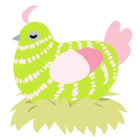 A lime and rose chicken with a bar pattern