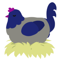 A ash and navy chicken with a head pattern