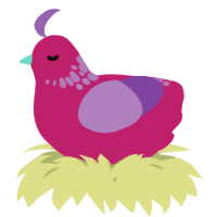 A fuchsia and blurple chicken with a neck-speckle pattern