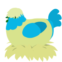 A lemon and cerulean chicken with a head pattern
