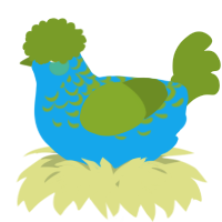 A sky and chartreuse chicken with a half-lace pattern