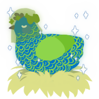 A sapphire and grass chicken with a double-lace pattern