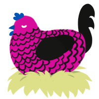 Hello Kitty Knife, a fuchsia and black chicken with a lace pattern