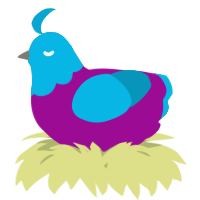 A plum and cerulean chicken with a head pattern