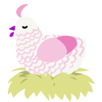 A white and pink chicken with a lace pattern