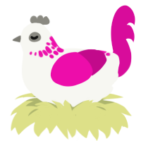 Cranberry, a white and fuchsia chicken with a neck-speckle pattern