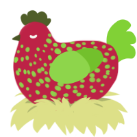 Ichigo, a crimson and grass chicken with a speckle pattern