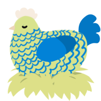 A lemon and sapphire chicken with a lace pattern