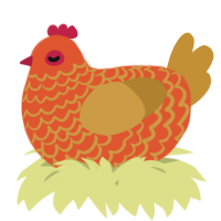 A vermilion and gold chicken with a lace pattern