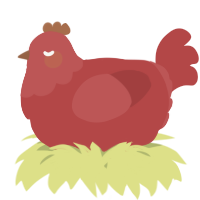 A red chicken with a head pattern