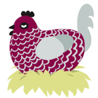 Frill, a maroon and silver chicken with a lace pattern