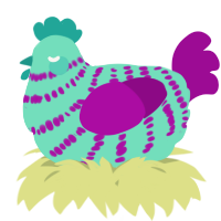 A mint and plum chicken with a bar pattern