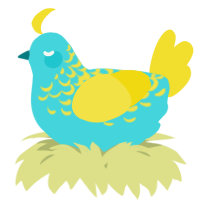 A aqua and yellow chicken with a half-lace pattern
