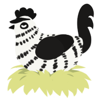 A white and sable chicken with a bar pattern