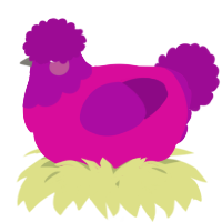 A fuchsia and plum chicken with a head pattern