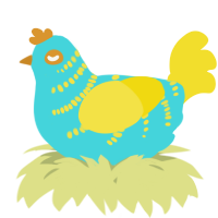 A aqua and yellow chicken with a half-bar pattern