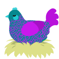 A teal and amethyst chicken with a double-lace pattern