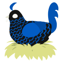 A black and ultramarine chicken with a lace pattern