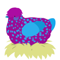 A plum and sky chicken with a speckle pattern