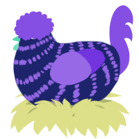A navy and blurple chicken with a bar pattern