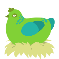 A grass and turquoise chicken with a neck-band pattern
