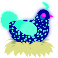 A navy and mint chicken with a speckle pattern