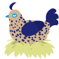 A beige and navy chicken with a speckle pattern