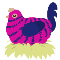 A fuchsia and navy chicken with a bar pattern
