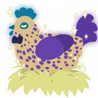 A beige and indigo chicken with a speckle pattern