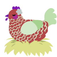 Benitochiba, a red and gluppy chicken with a lace pattern