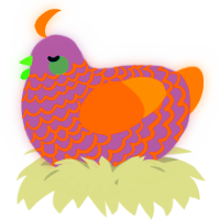 A olive and ultramarine chicken with a lace pattern