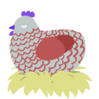 A silver and red chicken with a lace pattern