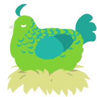 A grass and turquoise chicken with a half-lace pattern