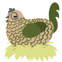 Pistachio, a beige and olive chicken with a lace pattern