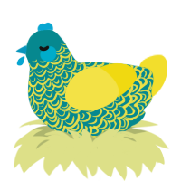 lime water, a teal and yellow chicken with a double-lace pattern
