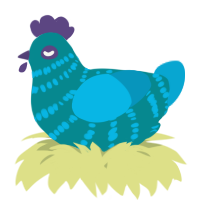 A teal and cerulean chicken with a bar pattern