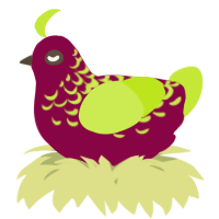 A maroon and lime chicken with a half-lace pattern