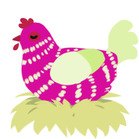 A fuchsia and apple chicken with a bar pattern