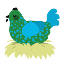 A viridian and cerulean chicken with a speckle pattern