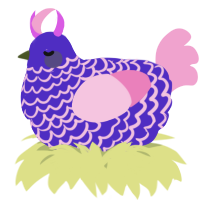 A indigo and pink chicken with a lace pattern