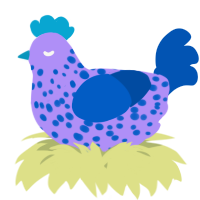 A lilac and ultramarine chicken with a speckle pattern