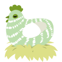 A gluppy and white chicken with a bar pattern