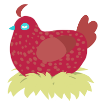 A crimson and red chicken with a speckle pattern