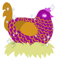 A plum and ochre chicken with a lace pattern