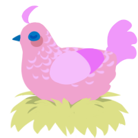Barbie, a pink and lavender chicken with a half-lace pattern