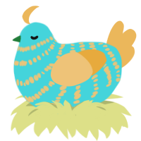 Beach, a aqua and honey chicken with a bar pattern
