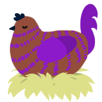A russet and violet chicken with a bar pattern