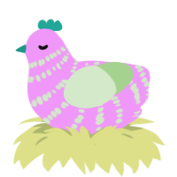 A lavender and gluppy chicken with a bar pattern