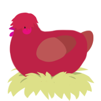 Apple, a crimson and red chicken