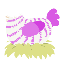 A white and orchid chicken with a bar pattern